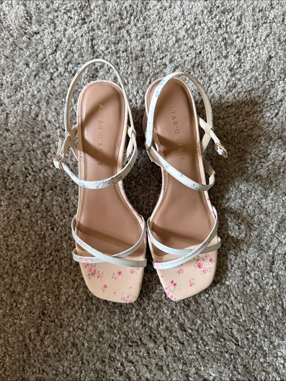 Altar'd State Cream Pink Floral Strappy Heels